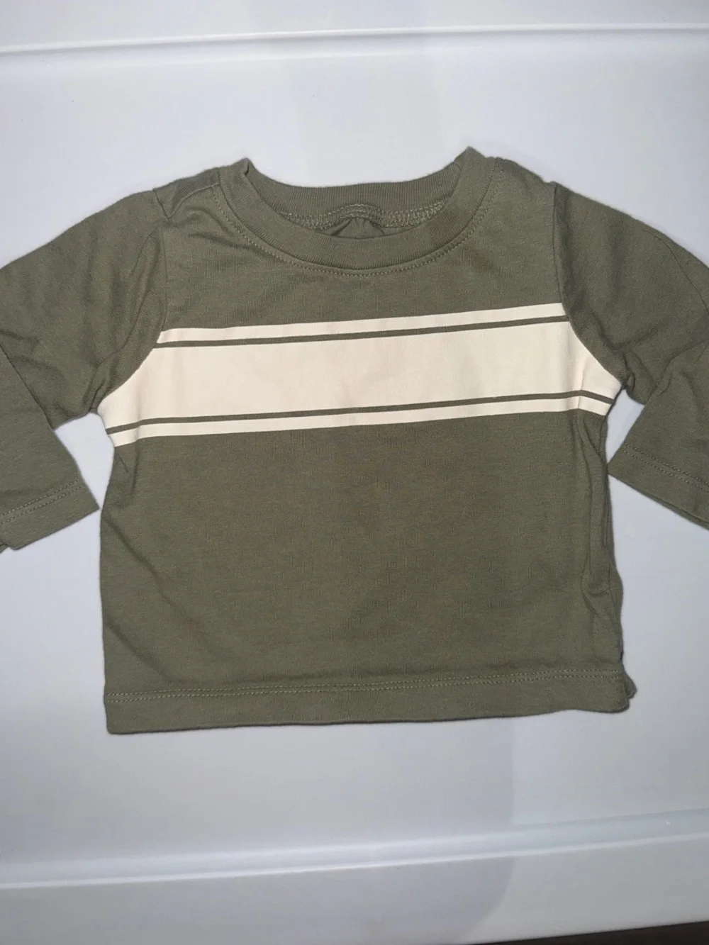 Old Navy Olive Green Long-Sleeve Tee with Cream Stripe